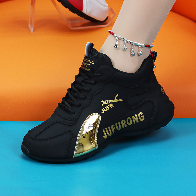 秋冬真皮老爹鞋女新款皮面休闲运动鞋软底轻便防滑舞蹈鞋网红女鞋