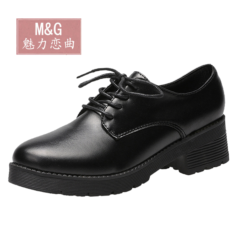 黑色小皮鞋女中跟正装高跟系带职业女鞋粗跟单鞋2023春新款工作鞋
