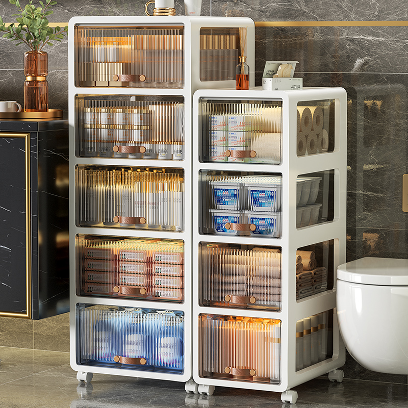 免安装浴室置物架卫生间透明夹缝收纳柜厕所马桶防水储物柜子落地