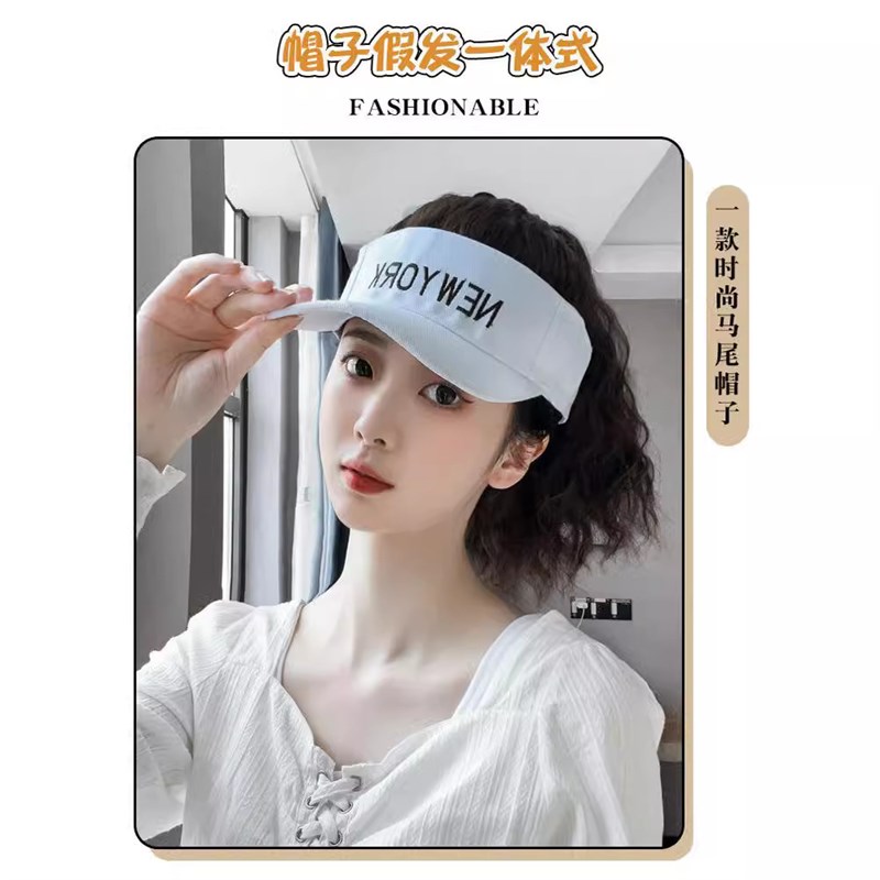 假发女短发一体连帽子新款时尚全头套式自然仿全真减龄高马尾假发