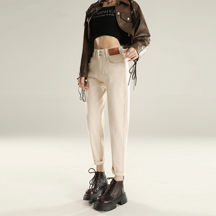 高腰宽松显瘦哈伦老爹萝卜裤 2025年新款 子女 女夏薄款 米白色牛仔裤