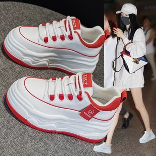 女春季 小个子运动休闲板鞋 2024爆款 厚底松糕单鞋 新款 内增高小白鞋