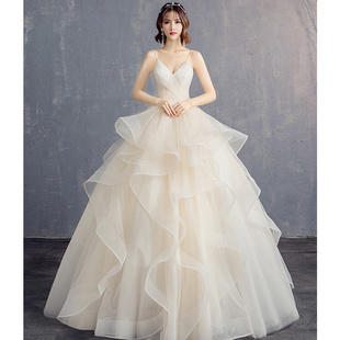 婚纱礼服2021新款春季夏季新娘结婚森系简约吊带抹胸齐地蓬蓬裙女