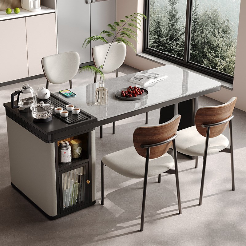 轻奢岩板茶桌椅家用小户型现代简约泡茶餐桌办公组合茶几一体