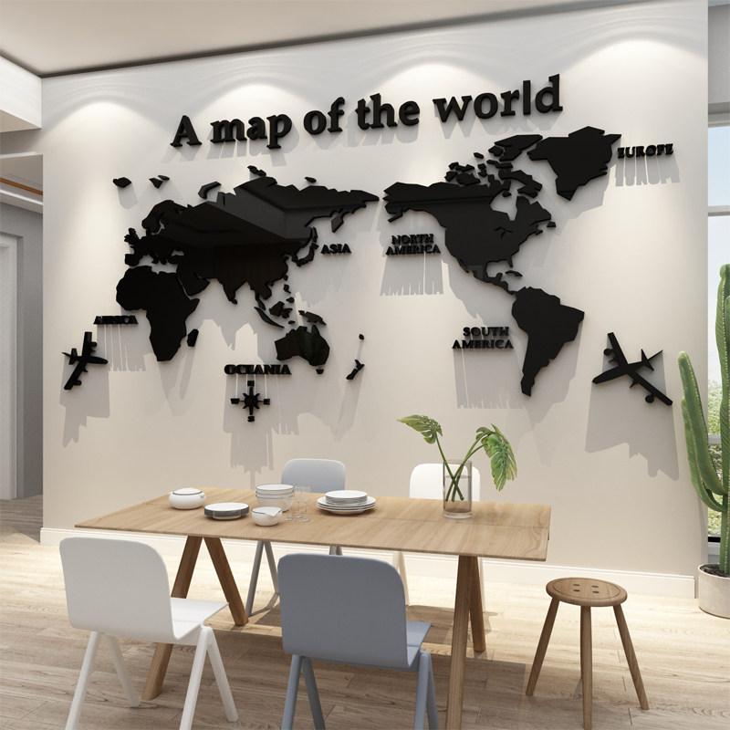 客餐桌厅装饰品沙发世界地图3d立体壁画电视上方背景墙面挂件贴纸