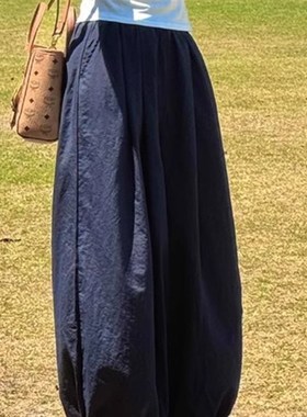 今年流行爆款小个子蓝色束脚裤女款春季慵懒风松弛感运动休闲裤子