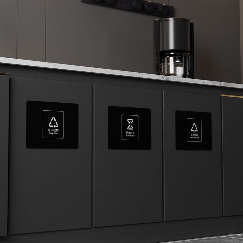 侧开口垃圾桶盖不锈钢侧面入墙式柜门橱柜嵌入式内推翻盖垃圾投口