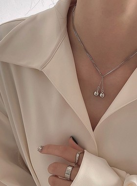 双层可叠带铃铛项链女气质设计感小众2023年新潮百搭简约锁骨链