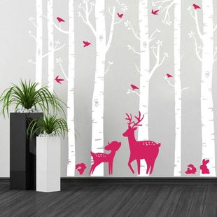 小鹿树林一代精雕可移除个性墙贴客厅卧室沙发背景MU6019