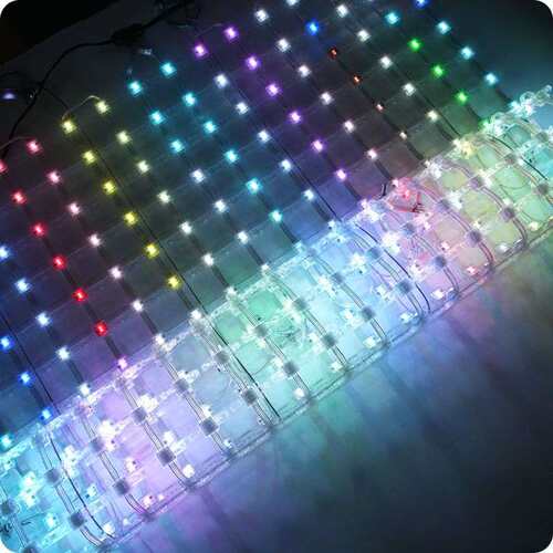LED户外防水H2020双灯P55全彩柔性透明网格屏新媒体显示亮化屏