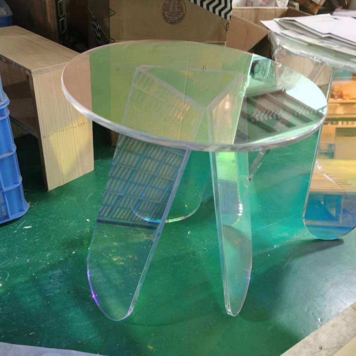 炫彩亚克力茶几网红彩虹边几接待室大厅北欧家具有机玻璃小圆桌子