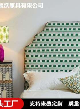 法式复古浪漫布艺双人床南洋中古风主卧室绿色格子整张床1.8米1.5