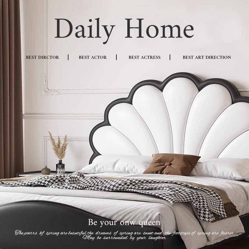 花瓣床白色奶油系小户型次卧公主双人床主卧复古风法式轻奢皮艺床