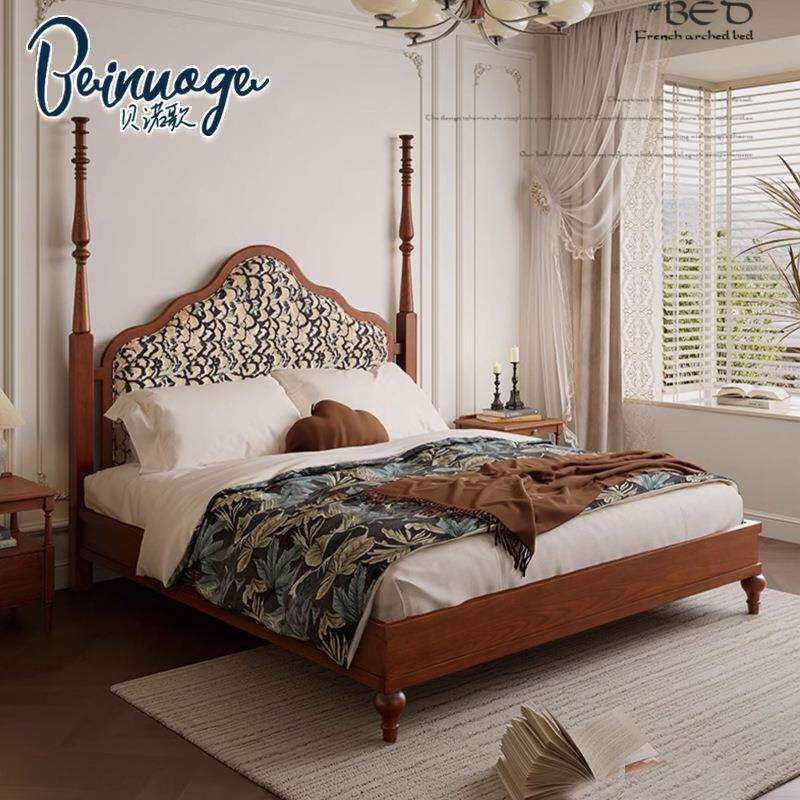 贝诺歌白蜡木实木床1.8米小户型主卧室双人床高端美法式复古风床