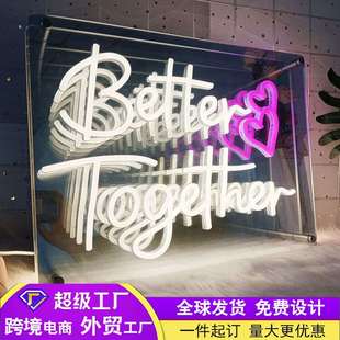 跨境热销LED霓虹灯千层镜XOXO字母无限深渊镜造型氛围灯一灯两用