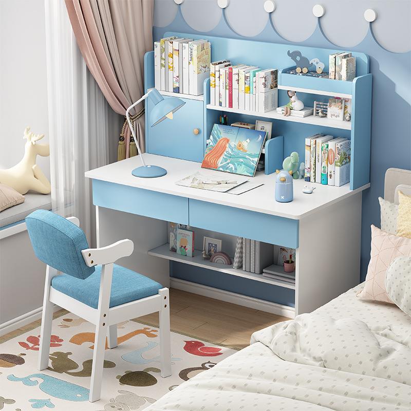 儿童学习桌家用书桌书架一体学生作业写字桌男女孩卧室课桌椅套装