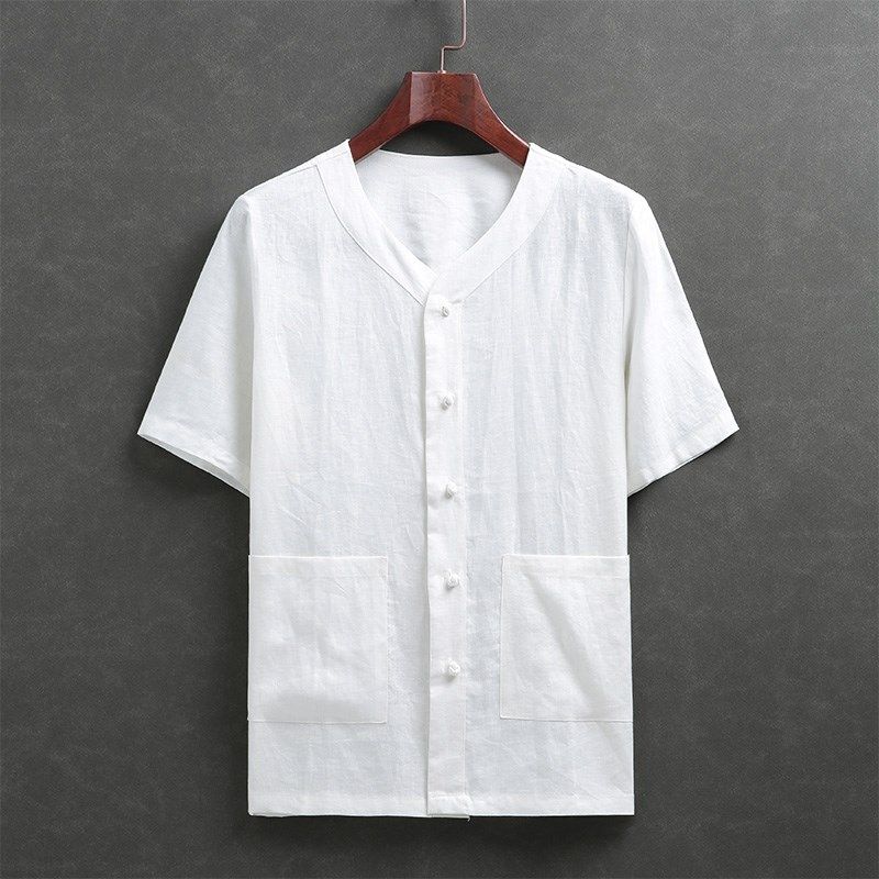 中国风亚麻唐装男夏季短袖薄款中老年男装汉服宽松上衣中式爸爸装,男装,唐装,淘宝优惠券,粉丝福利购,淘宝优惠卷