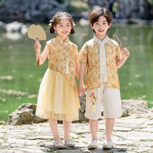 儿童汉服夏季新中式国风男童唐装六一舞蹈演出服女童超仙旗袍裙子
