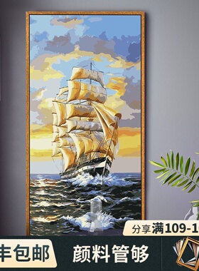 数字油画diy填充手工油彩画客厅风景中国风大尺寸手绘填色装饰画