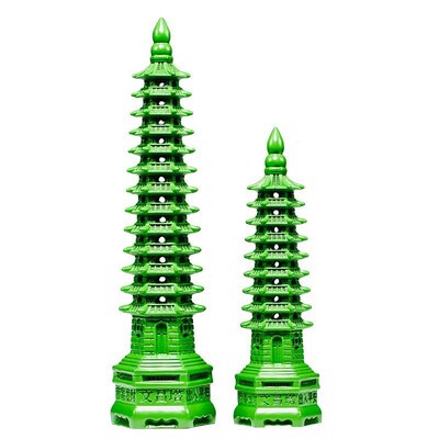 13层文昌塔摆件绿色实木雕刻十三层文昌塔家居客厅玄关装饰工艺品
