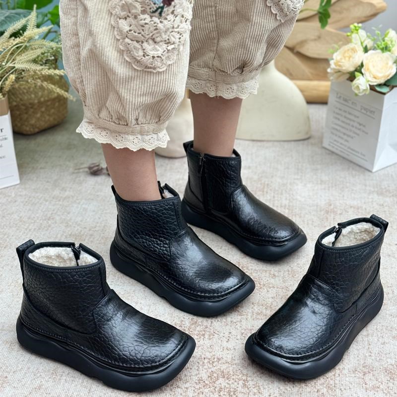 厚底雪地靴女冬季2024新款马丁靴保暖棉鞋真羊皮防滑外穿加绒短靴