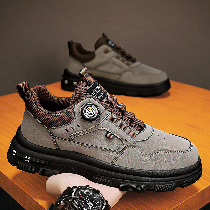 不系带男鞋秋季2025新款旋转纽扣运动鞋男士工作百搭工装劳保板鞋,流行男鞋,单鞋,淘宝优惠券,粉丝福利购,淘宝优惠卷