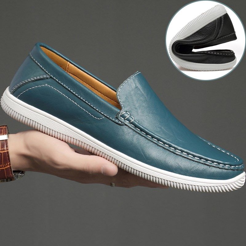 头层牛皮休闲商务皮鞋男真皮套脚软底豆豆鞋青年懒人37码蓝色男鞋,流行男鞋,单鞋,淘宝优惠券,粉丝福利购,淘宝优惠卷