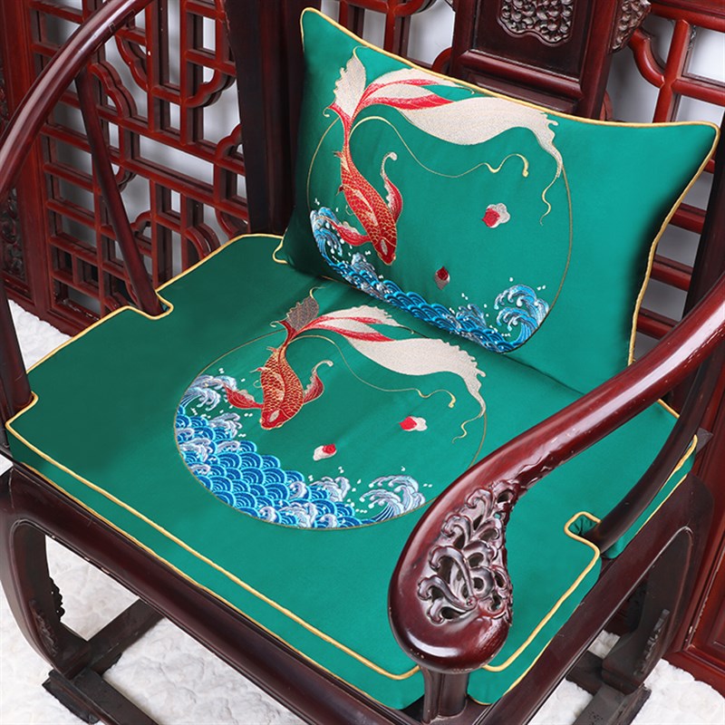 新中式红木家居沙发椅垫圈椅坐垫皇宫官帽椅太师椅腰靠抱枕可定制