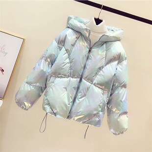 免洗亮面羽绒衣女装2023新款潮短款棉服冬季棉袄面包服上衣服外套