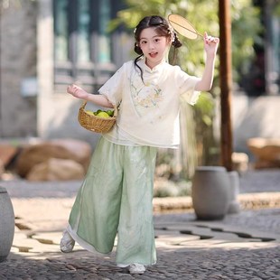 女童汉服2025夏季新款超仙中国风套装小女孩新中式盘扣唐装两件套