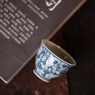 景德镇汾水陶瓷手绘青花柴窑青花葫芦如意钟式主人杯个人专用茶具