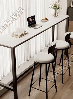 CSP2岩板阳台家用吧台桌椅水吧台靠墙长条简约岛台酒吧桌奶茶