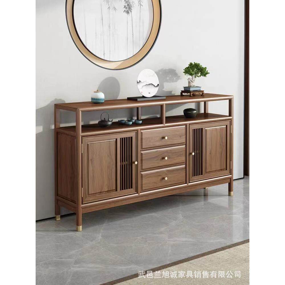 新中式餐边柜老榆木实木茶柜禅意客厅靠墙储物柜置物柜入户玄关柜