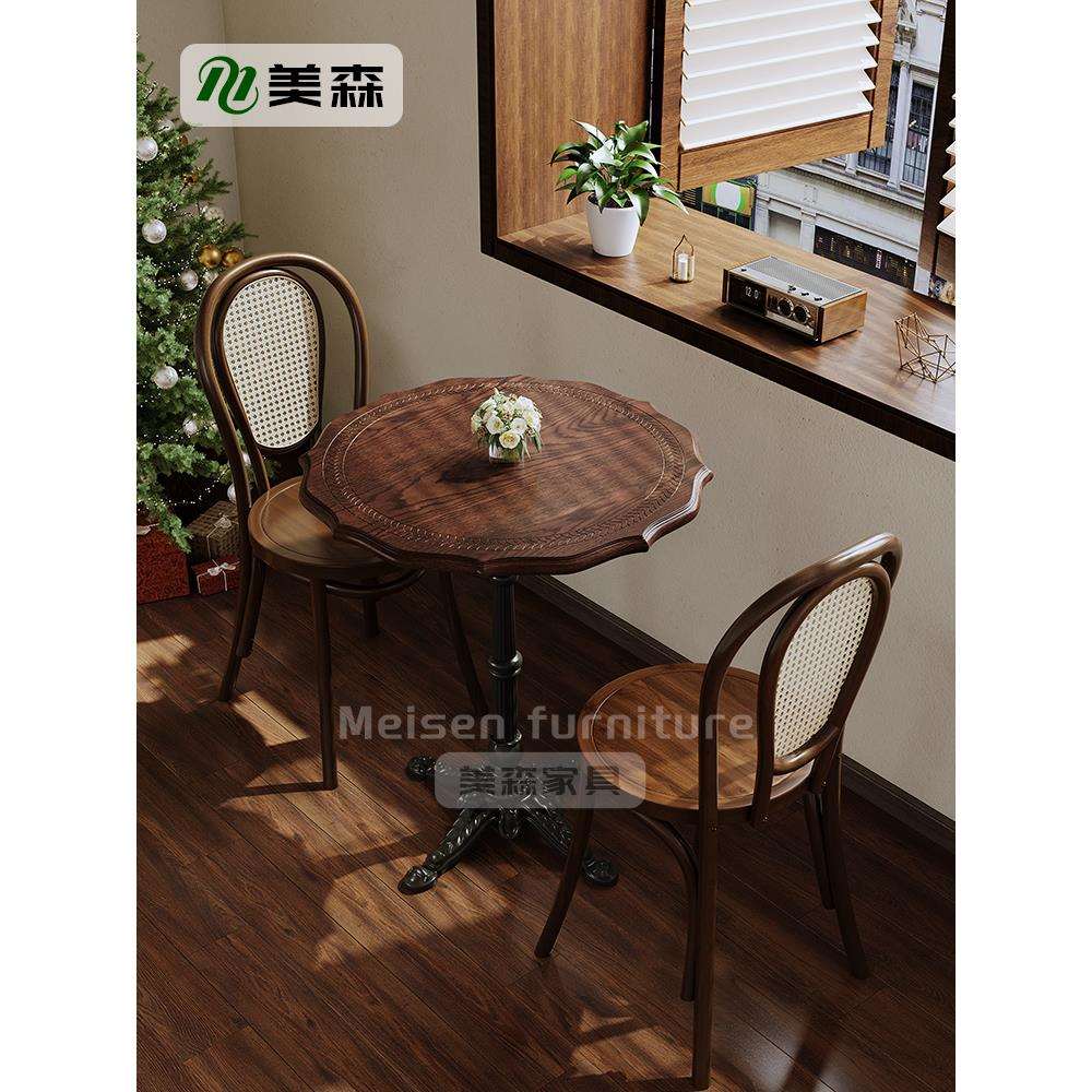 咖啡厅桌椅网红商用美式复古烘培甜品店桌子餐饮餐厅实木餐椅定