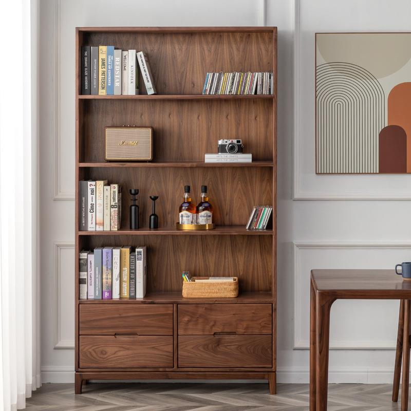 北美黑胡桃木书柜储物柜北欧全实木轻奢型简约樱桃木书架储物书柜