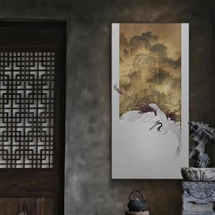 观群山新中式仙鹤玄关挂画竖版禅意装饰画酒店大堂挂画茶室壁画