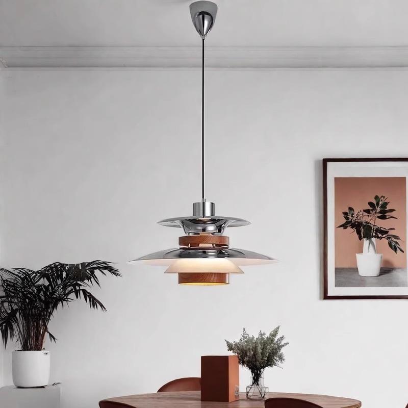 备昌照明厂中古风PH5飞碟餐厅吊灯胡桃木色简约现代风格摇臂吧台