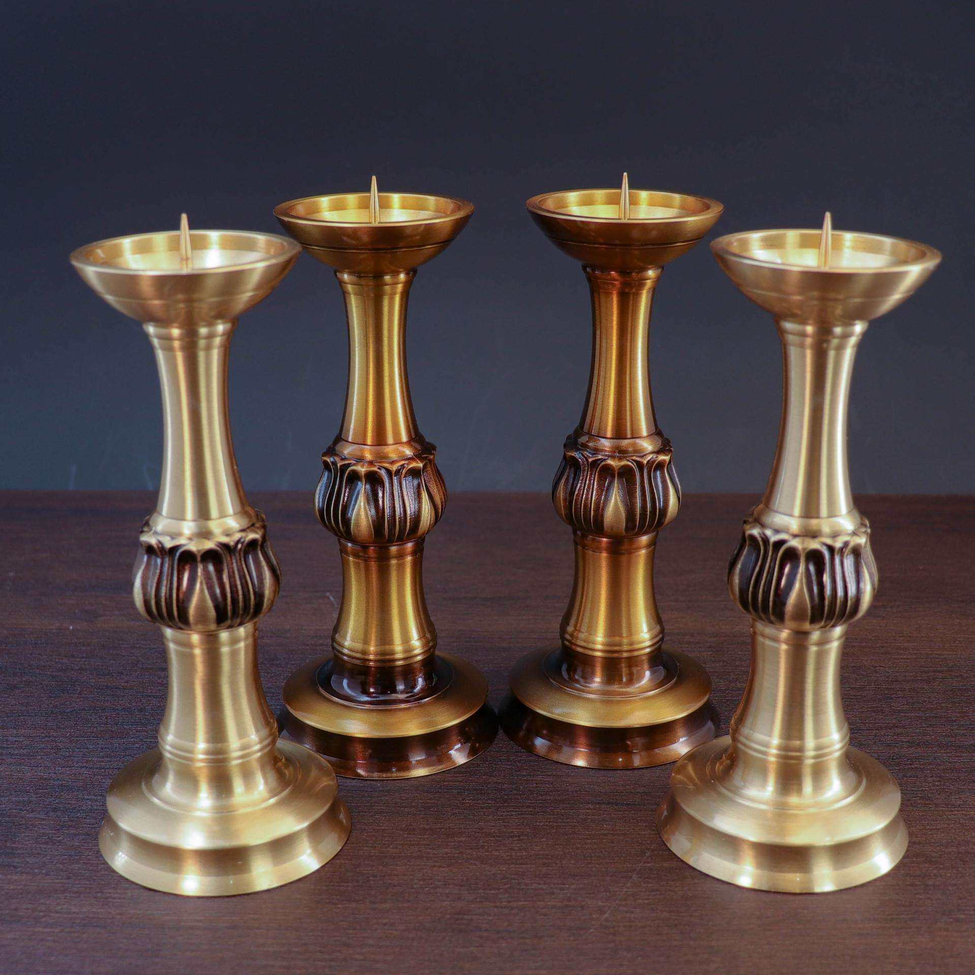 复古莲花长明灯烛台蜡台香油古色老式中式仿古烛台蜡烛底座铜摆件