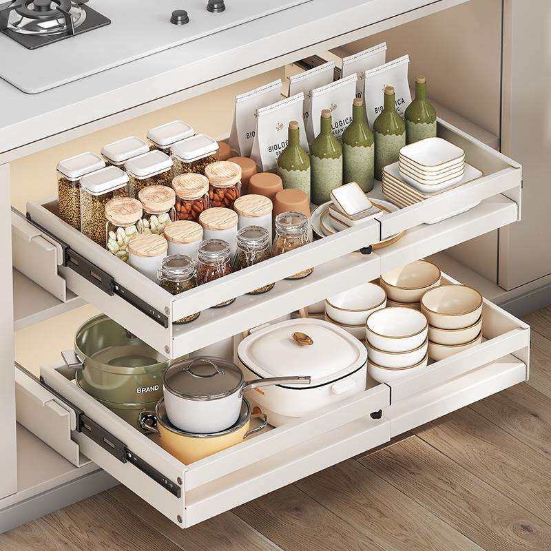 拉篮厨房橱柜抽屉式碗架收纳内置碗篮碗碟柜内抽拉收纳架子