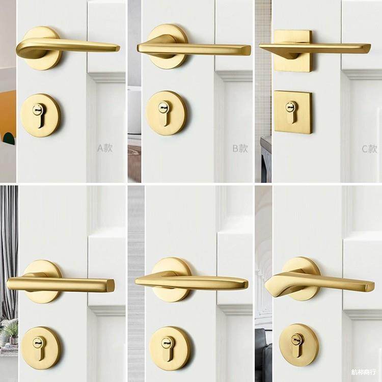 金色门锁卧室门把手家用房门锁磁吸静音木门锁拉丝金分体室内门锁