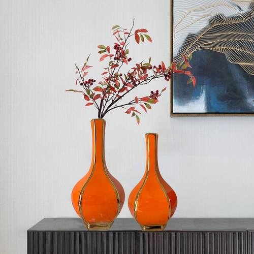 花瓶北欧描金陶瓷摆件创意现代简约干花插花水养客厅家居软装饰品