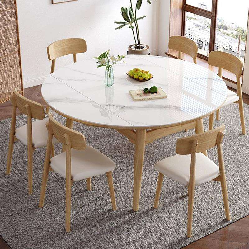 轻奢全实木岩板餐桌诧寂原木风方圆两用伸缩折叠小户型家用吃饭桌