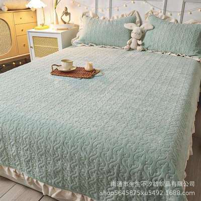 榻榻米牛奶水晶绒床盖单件2025年新款加绒珊瑚绒床单三件套带裙边