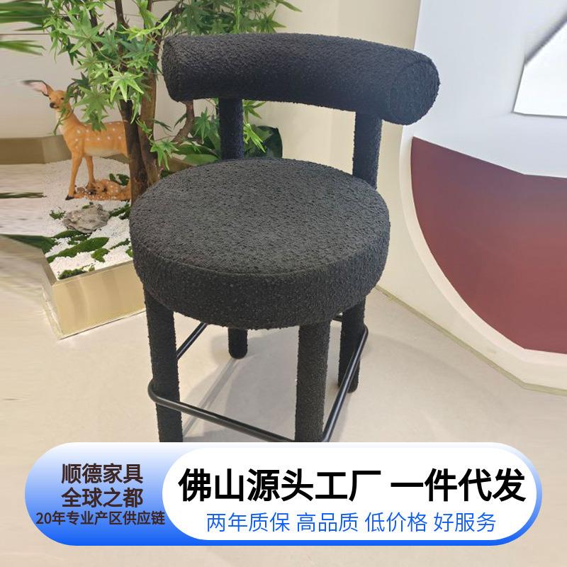 吧台椅设计师款法式奶油风咖啡店酒店餐厅绒布皮艺凳家用高脚餐椅