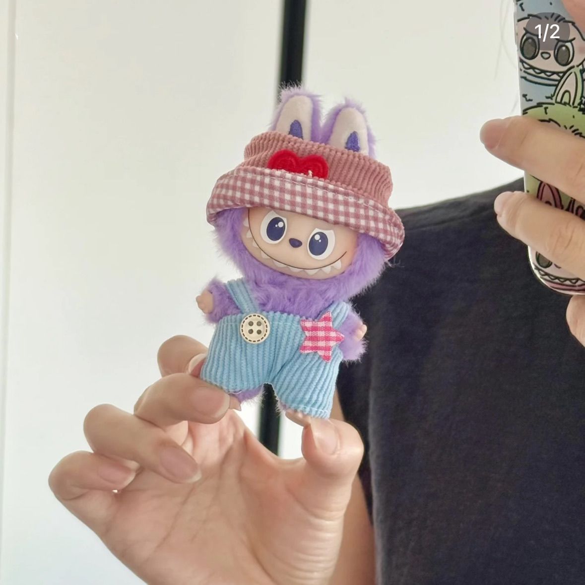 4代labubu娃衣Labubu4.0可爱超萌迷你心底密码星星背带裤帽子套装