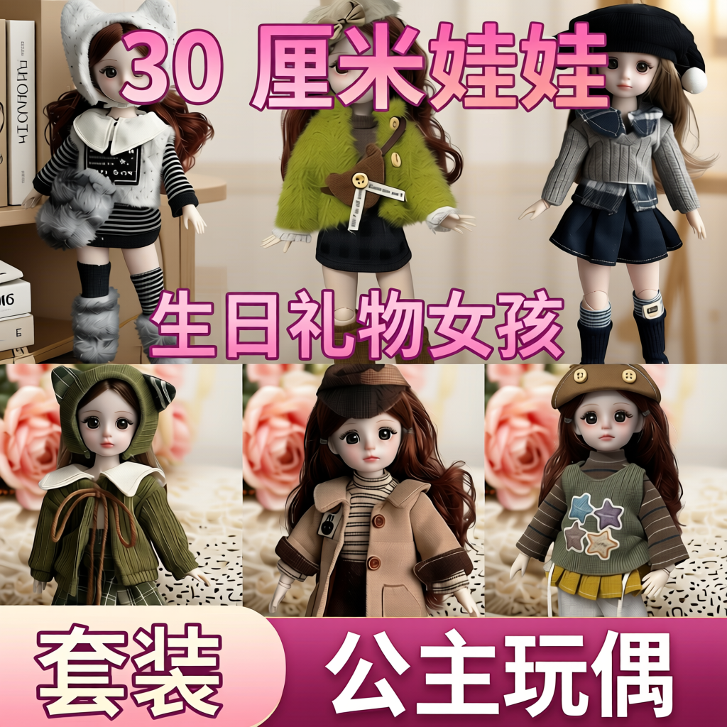 30厘米娃娃女孩bjd玩具套装娃30厘米换装洋娃娃公主玩偶生日礼物