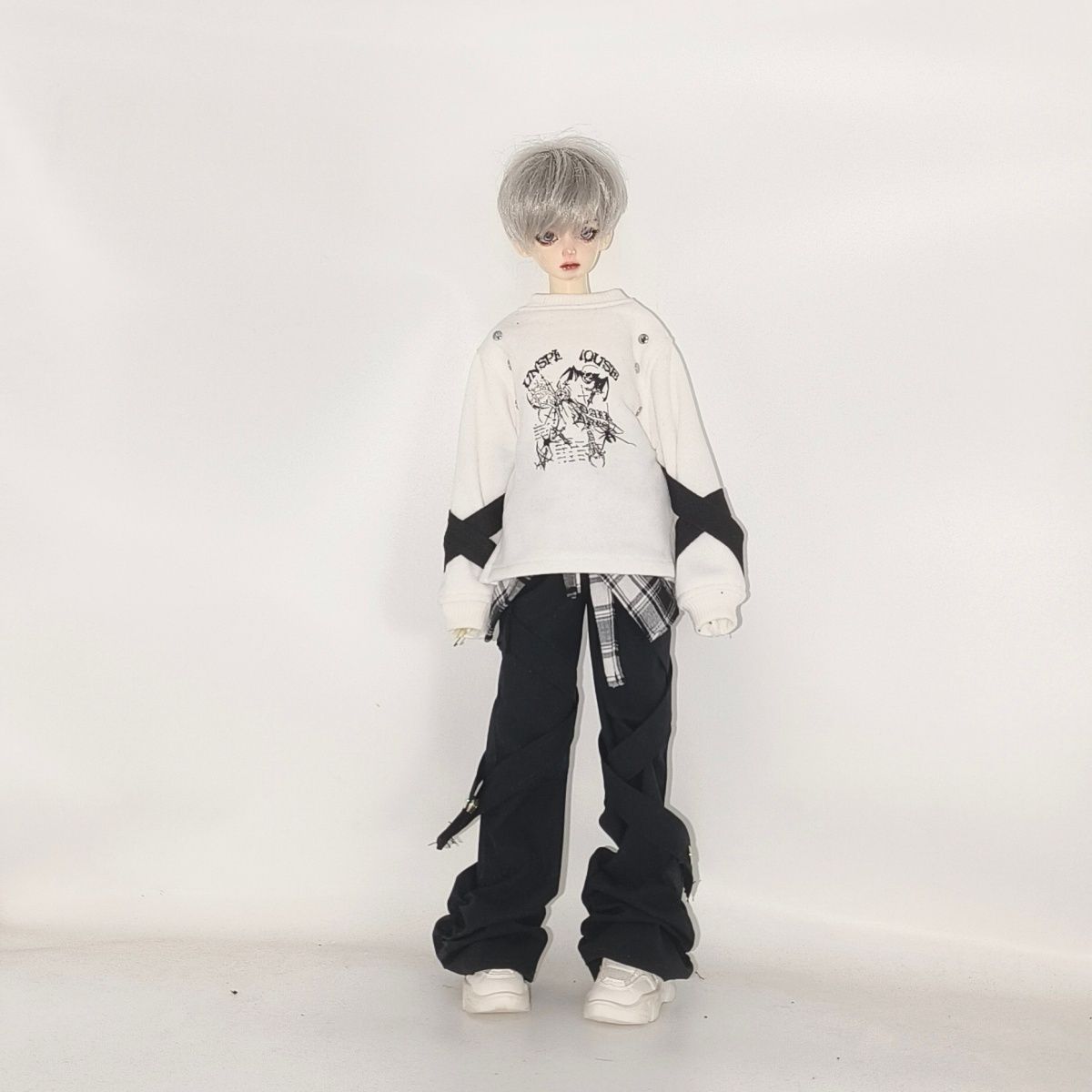 四分娃衣bjdbjd哥特暗黑系圆领柳钉卫衣bjd娃缠绕堆堆裤