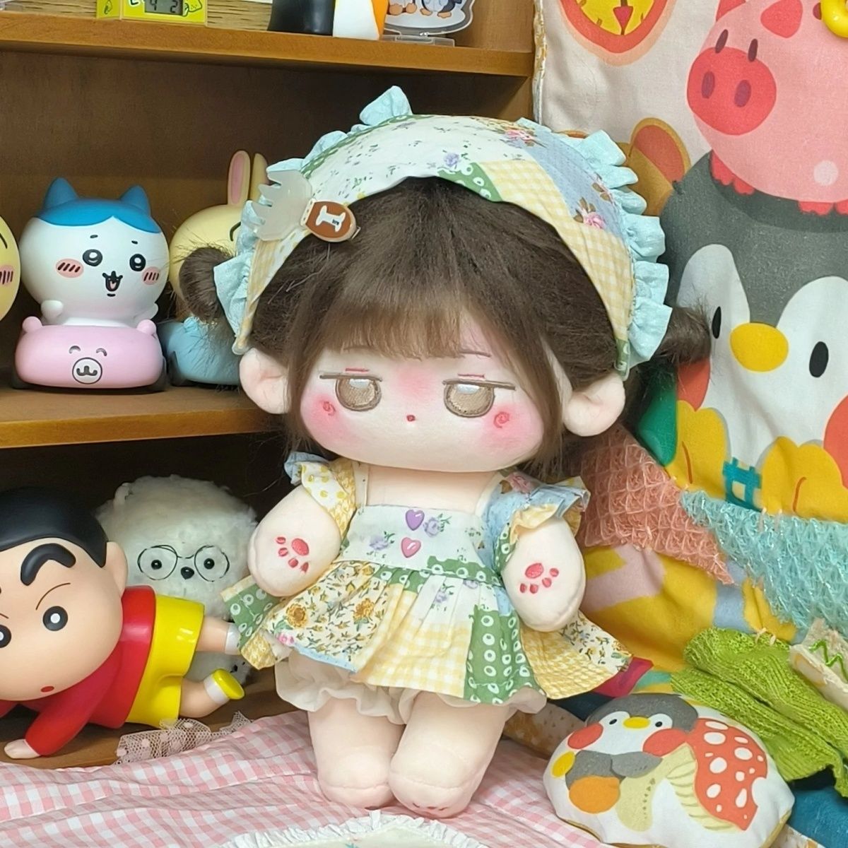 15cm娃衣15CM20CM棉花娃娃田园飞裙装套装超萌格子裙头巾手作10