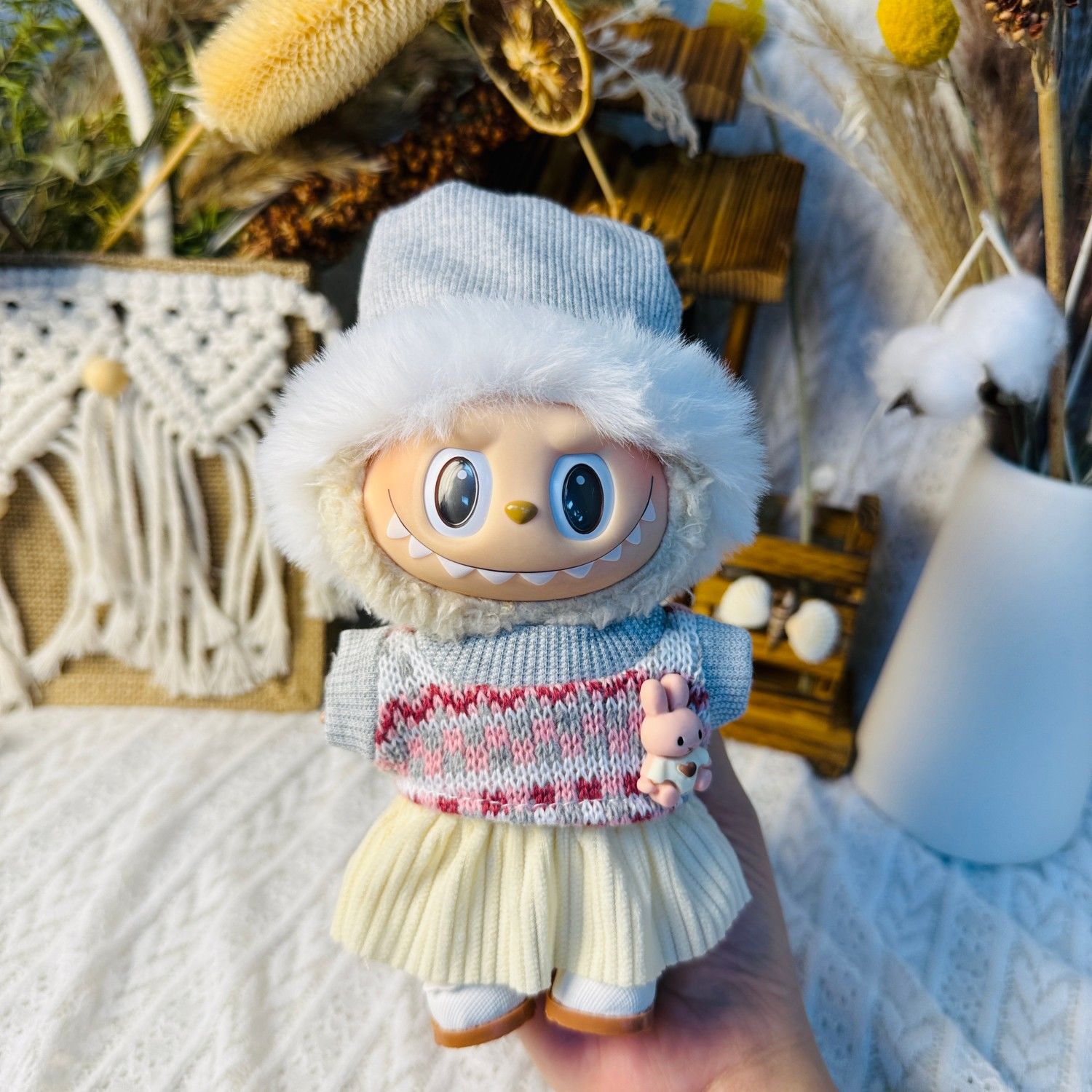 拉布布娃衣labubu搪胶玩偶17cm娃娃换装公仔换装玩偶