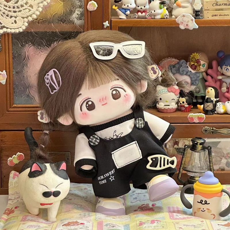 20cm娃衣可爱背带裤T恤牛仔套装无属性棉花娃娃换装衣服玩偶套装